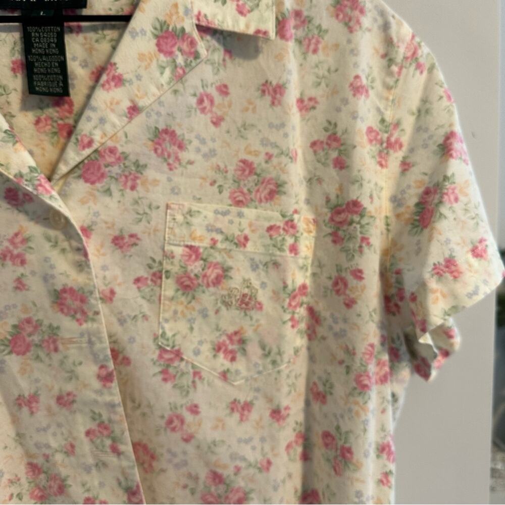 Lauren Ralph Lauren Vintage Floral Yellow Pink Cotton PJ Top Medium - Picture 8 of 12
